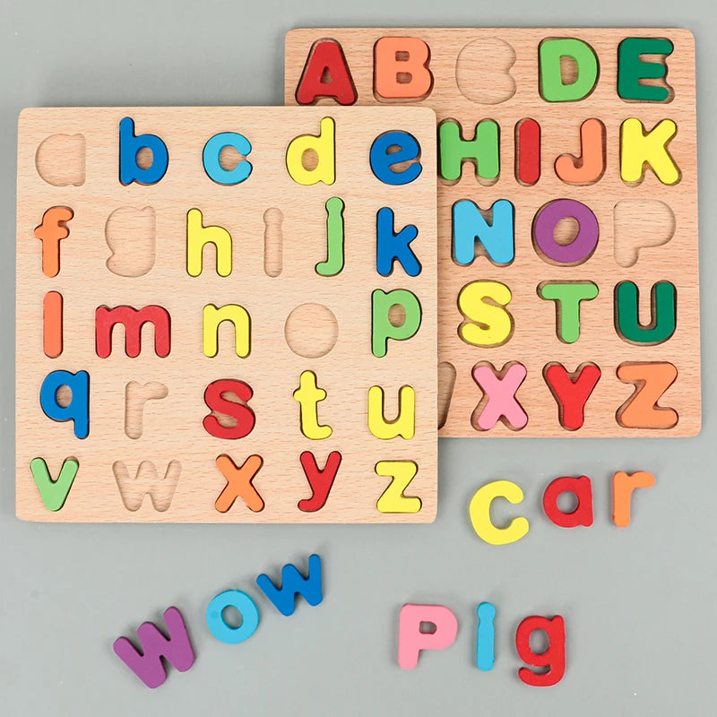 Wooden Educational Abc Puzzle Upper Case and Lower Case Letters for Birthday Gifts Boys Girls Family Game Children Preschoolers
