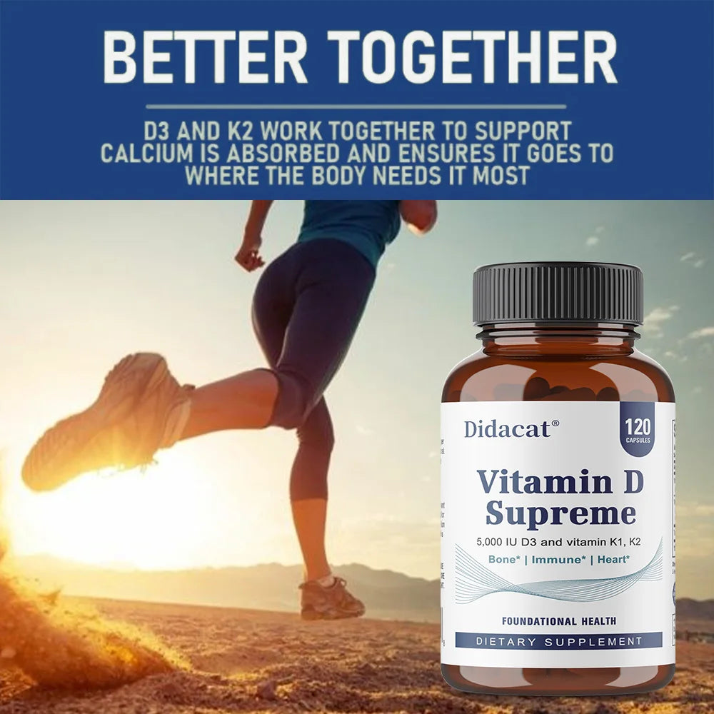 Vitamin D Supreme 5000 IU  - Support Immune System + Bone Health - Gluten Free Vitamin D3 Supplement with Vitamin K