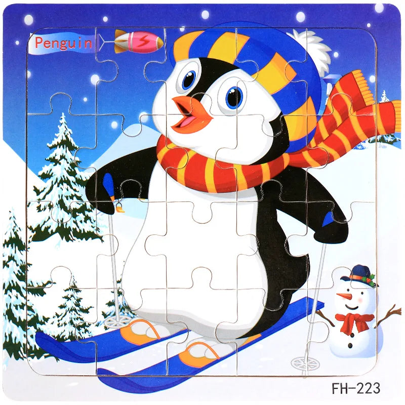 20piece Wooden Puzzle Cartoon Animals Car Letter Number Pattern Jigsaw Puzzles Game Kids Educational Learning Toys for Children