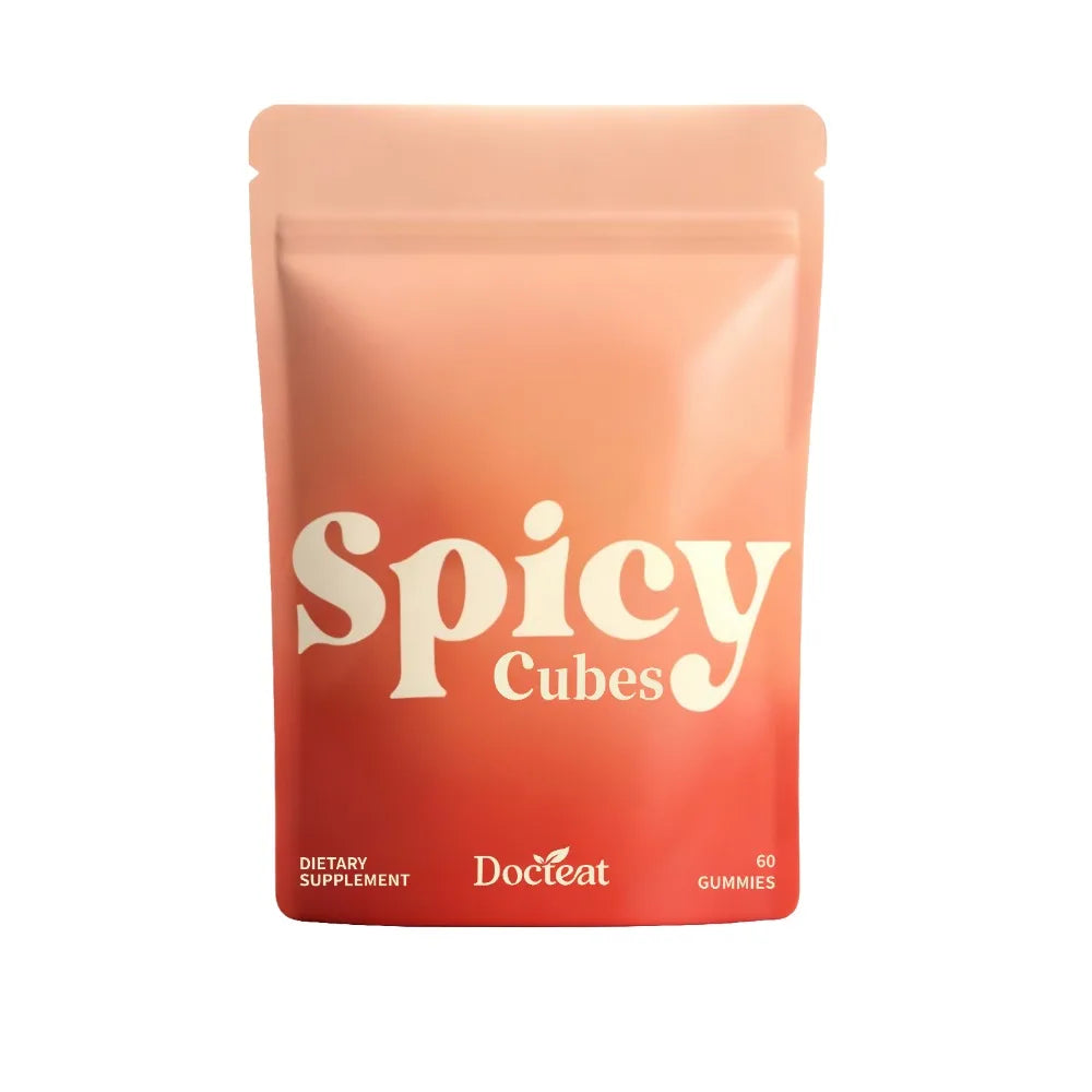 Docteat Spicy Cubes Gummies 60 Count Green Tea Caffeine L-Theanine Maca Ginger Herbal Blend Daily Vitality Wellness Supplement