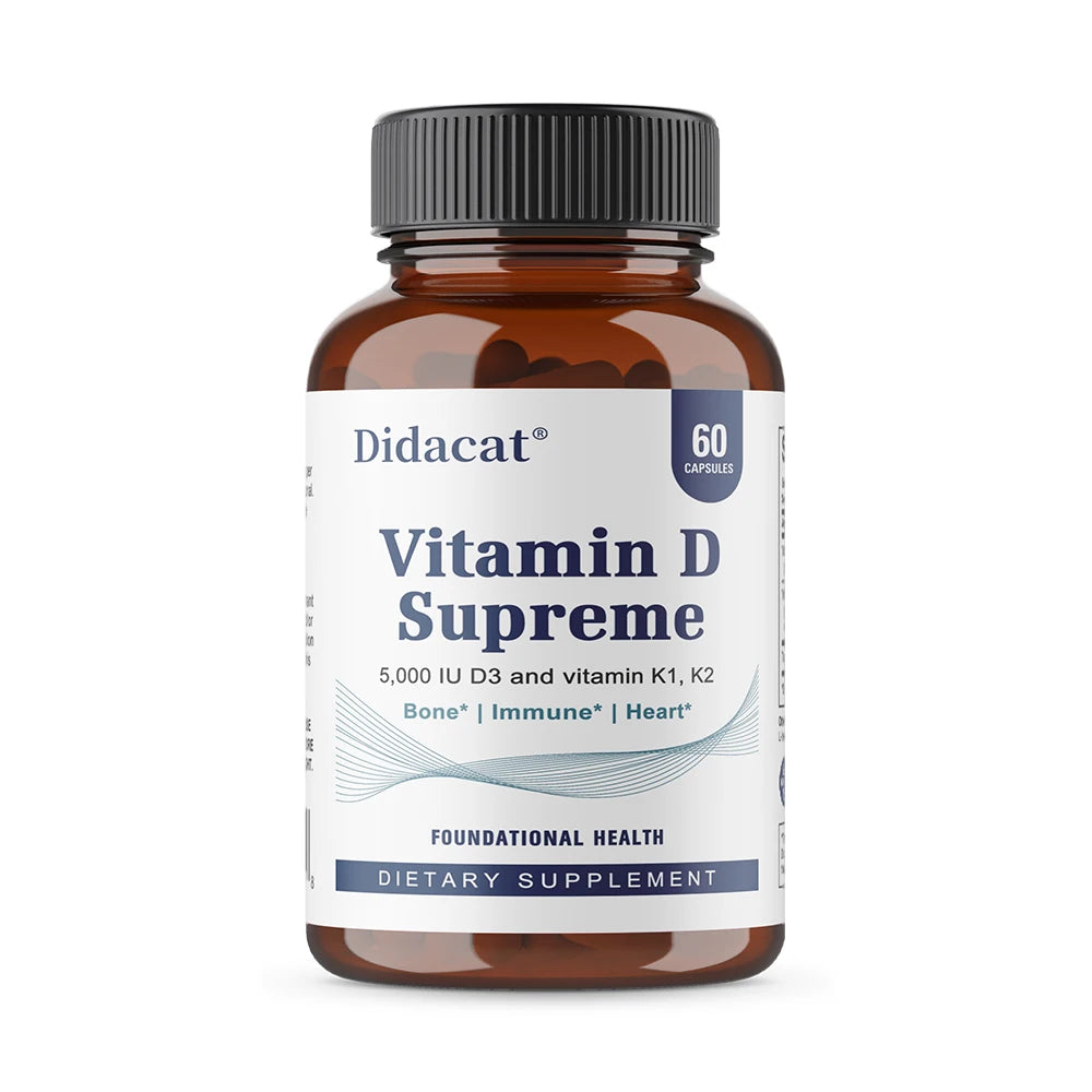 Vitamin D Supreme 5000 IU  - Support Immune System + Bone Health - Gluten Free Vitamin D3 Supplement with Vitamin K