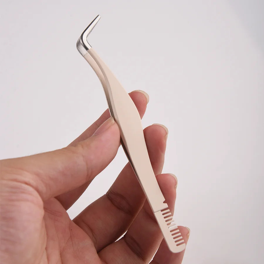 1pc Eyelash Tweezers Stainless Steel Eyelash Extension Tweezers With Comb False Lash Application Tool For Girls Women Beginners