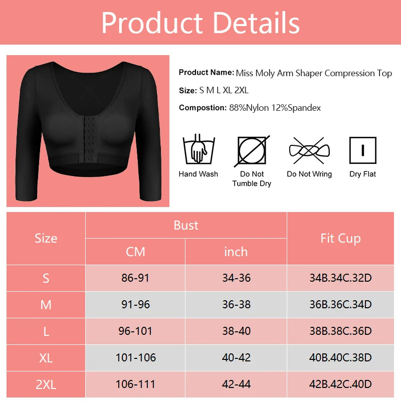 Body Shaper with Arm Women Shaper Tops for Compression Post Surgery Front Closure Bra Shapewear Back Support Cropped T Shirt