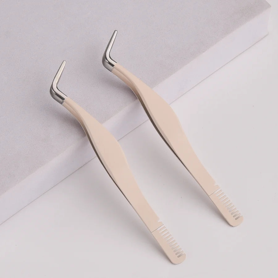 1pc Eyelash Tweezers Stainless Steel Eyelash Extension Tweezers With Comb False Lash Application Tool For Girls Women Beginners