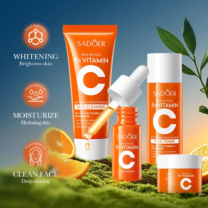 5X Vitamin C Whitening Travel Skincare Set, Moisturizing, Clean Skin, Fade Dullness & Dryness, Long-Lasting Brightening Effect