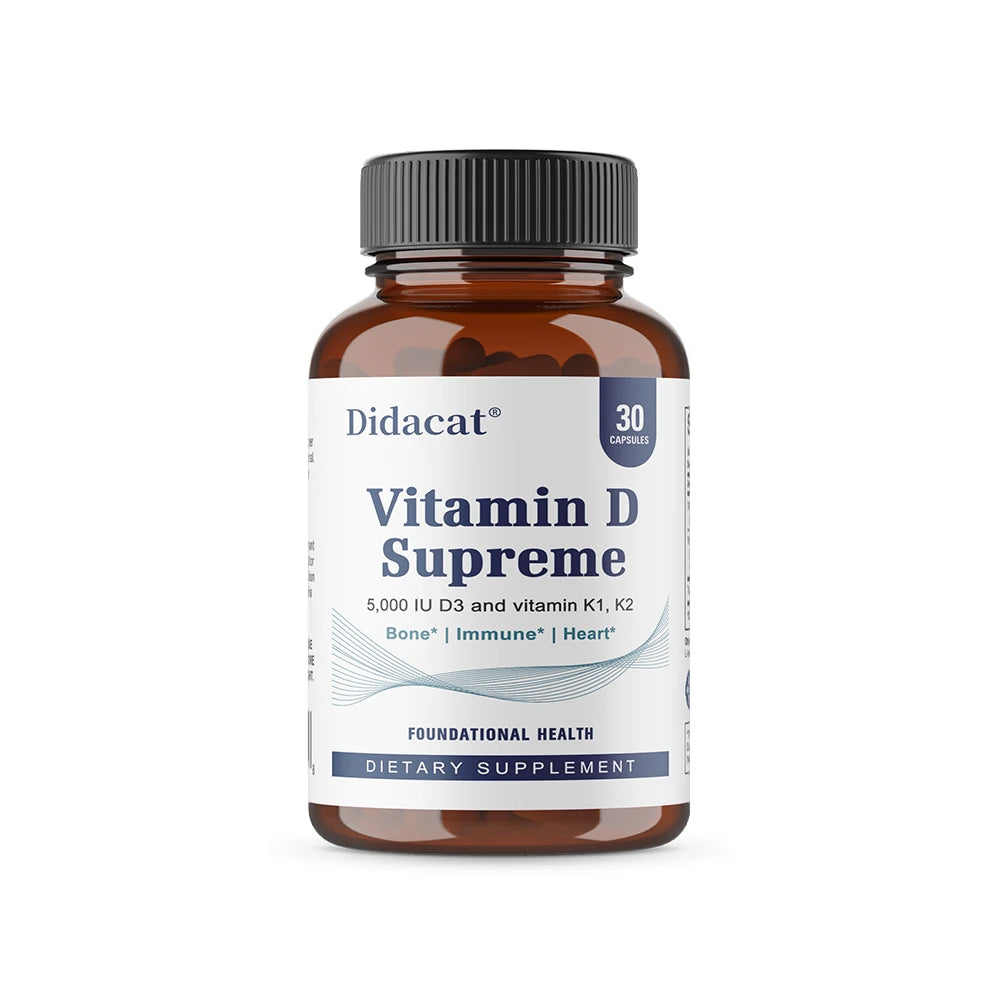 Vitamin D Supreme 5000 IU  - Support Immune System + Bone Health - Gluten Free Vitamin D3 Supplement with Vitamin K