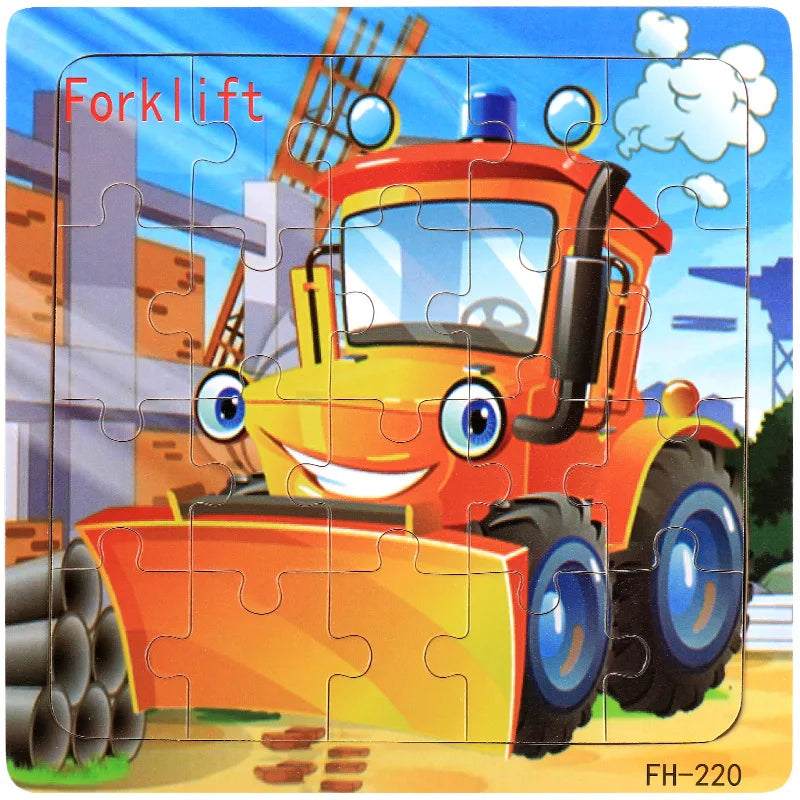 20piece Wooden Puzzle Cartoon Animals Car Letter Number Pattern Jigsaw Puzzles Game Kids Educational Learning Toys for Children