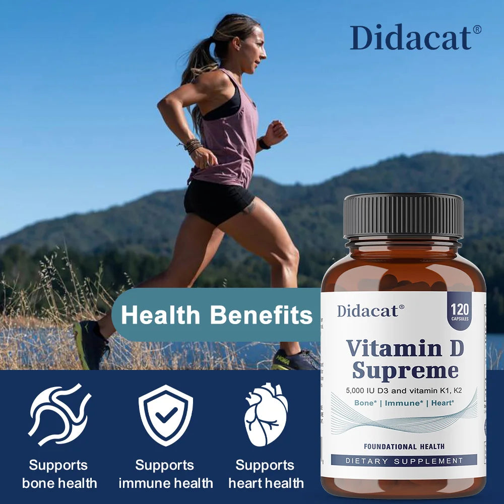 Vitamin D Supreme 5000 IU  - Support Immune System + Bone Health - Gluten Free Vitamin D3 Supplement with Vitamin K