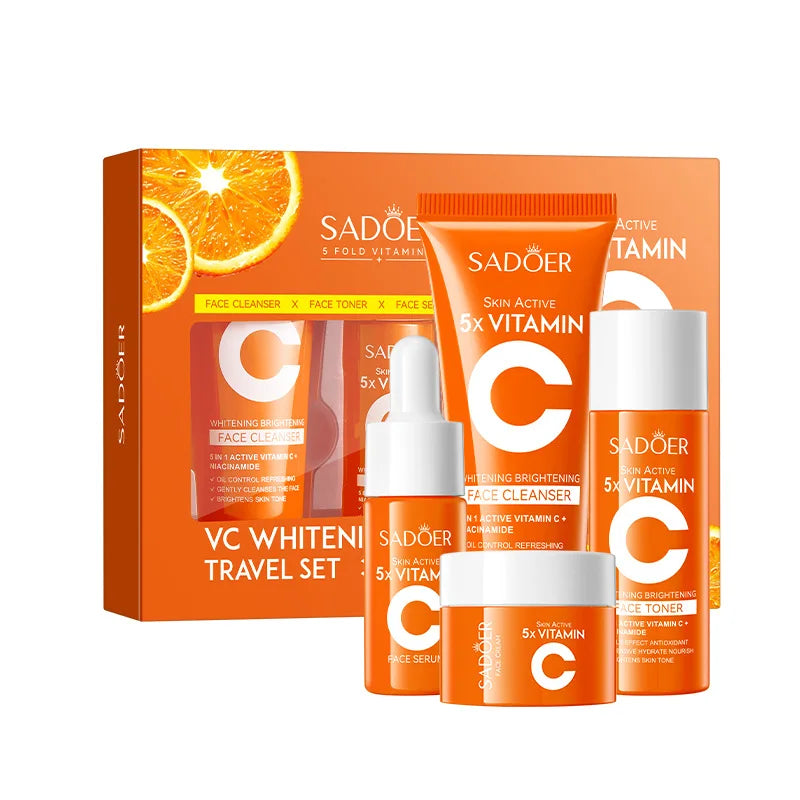 5X Vitamin C Whitening Travel Skincare Set, Moisturizing, Clean Skin, Fade Dullness & Dryness, Long-Lasting Brightening Effect