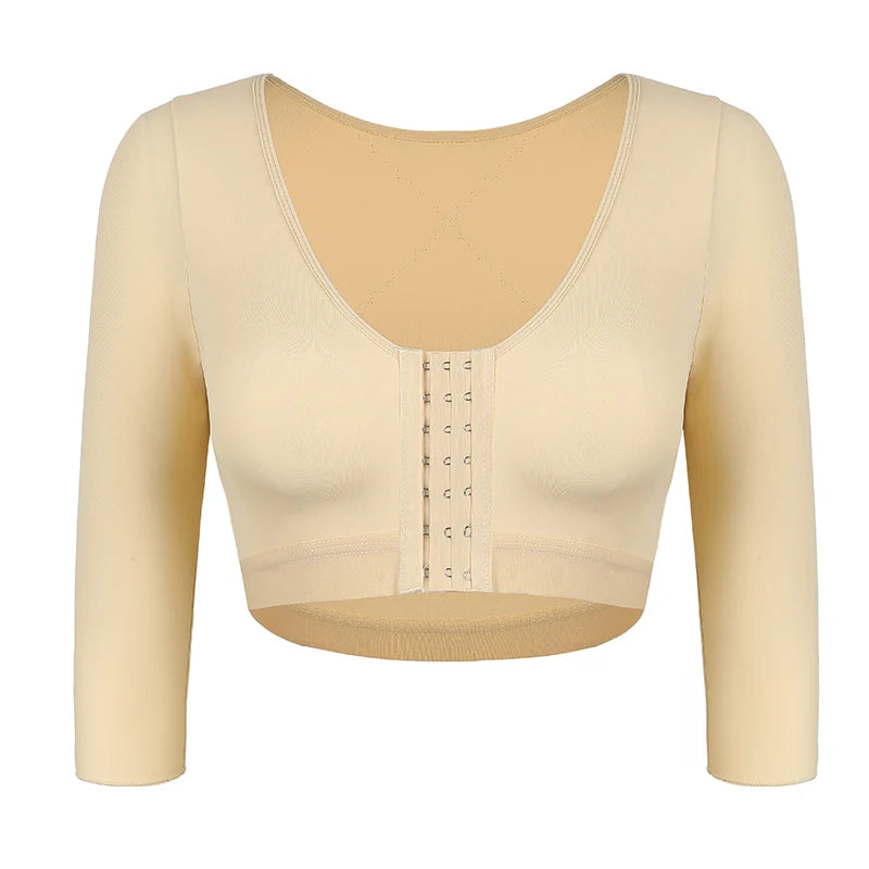 Body Shaper with Arm Women Shaper Tops for Compression Post Surgery Front Closure Bra Shapewear Back Support Cropped T Shirt