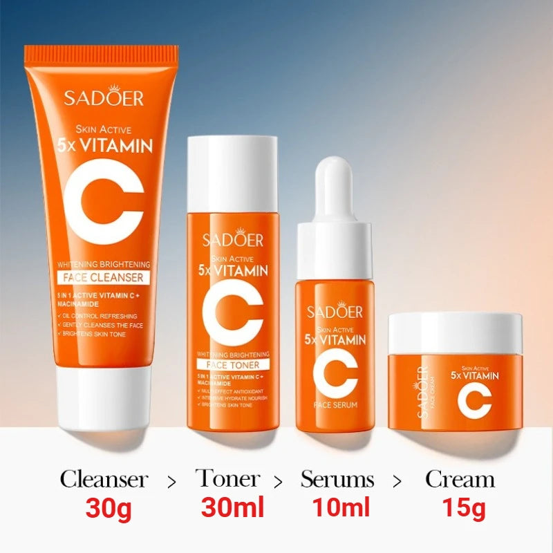 5X Vitamin C Whitening Travel Skincare Set, Moisturizing, Clean Skin, Fade Dullness & Dryness, Long-Lasting Brightening Effect