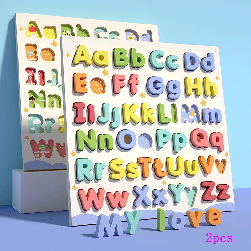 Wooden Educational Abc Puzzle Upper Case and Lower Case Letters for Birthday Gifts Boys Girls Family Game Children Preschoolers