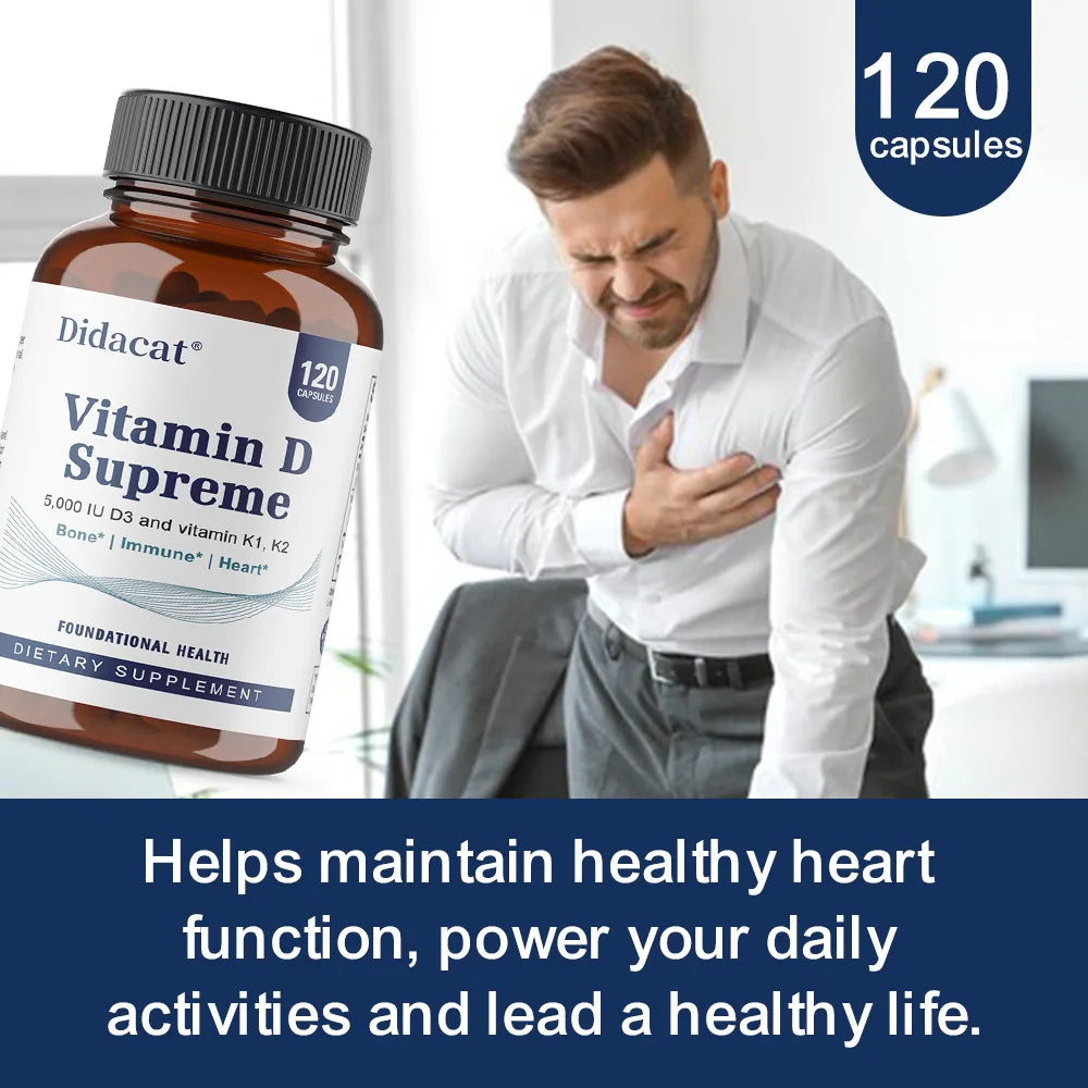 Vitamin D Supreme 5000 IU  - Support Immune System + Bone Health - Gluten Free Vitamin D3 Supplement with Vitamin K