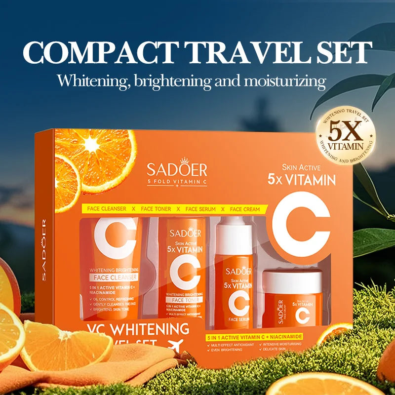 5X Vitamin C Whitening Travel Skincare Set, Moisturizing, Clean Skin, Fade Dullness & Dryness, Long-Lasting Brightening Effect