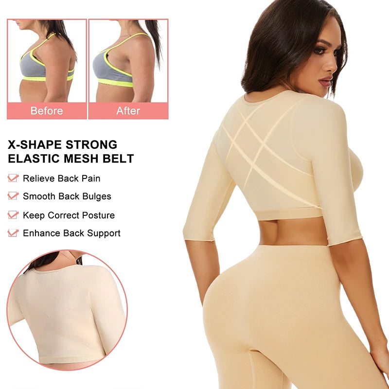 Body Shaper with Arm Women Shaper Tops for Compression Post Surgery Front Closure Bra Shapewear Back Support Cropped T Shirt