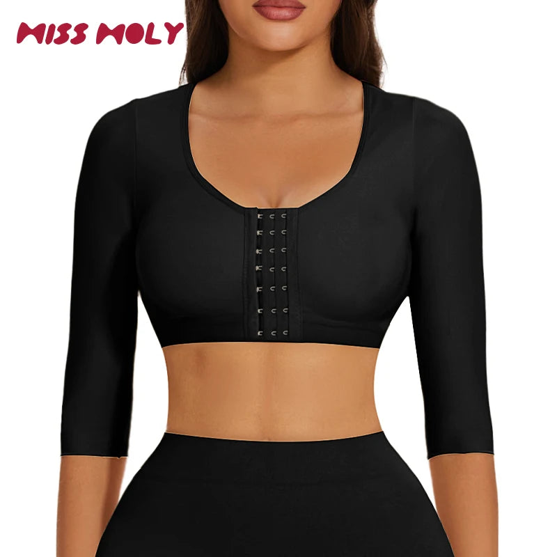 Body Shaper with Arm Women Shaper Tops for Compression Post Surgery Front Closure Bra Shapewear Back Support Cropped T Shirt