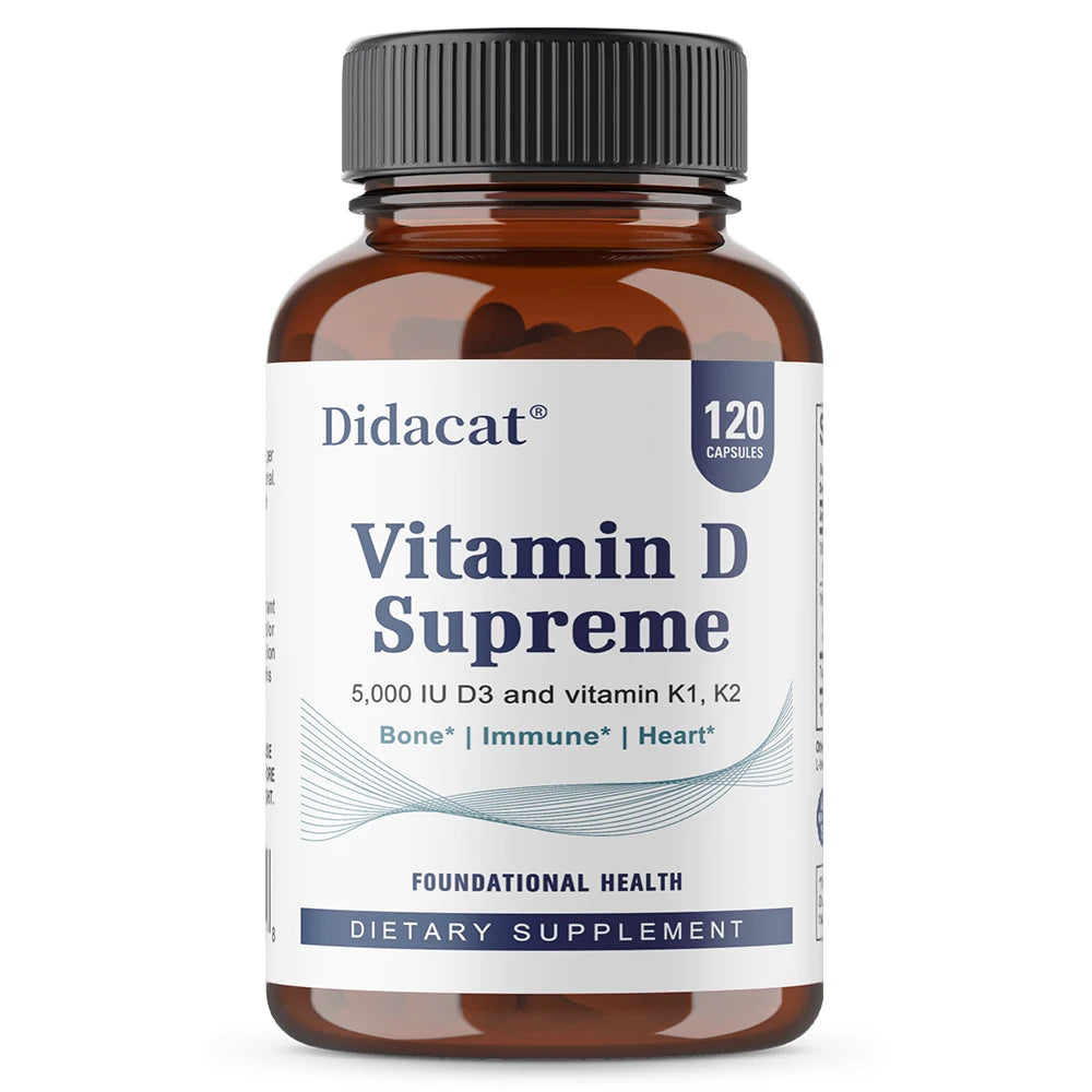 Vitamin D Supreme 5000 IU  - Support Immune System + Bone Health - Gluten Free Vitamin D3 Supplement with Vitamin K