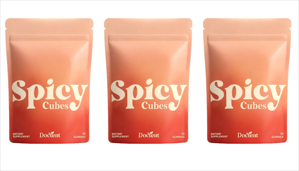 Docteat Spicy Cubes Gummies 60 Count Green Tea Caffeine L-Theanine Maca Ginger Herbal Blend Daily Vitality Wellness Supplement
